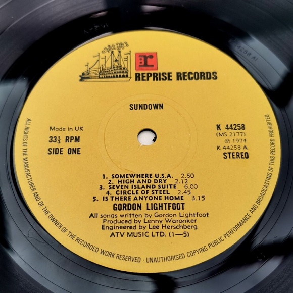 Gordon Lightfoot - Sundown. Vinyl LP A1/B1 press, 1974. Near Mint - Picture 3 of 6